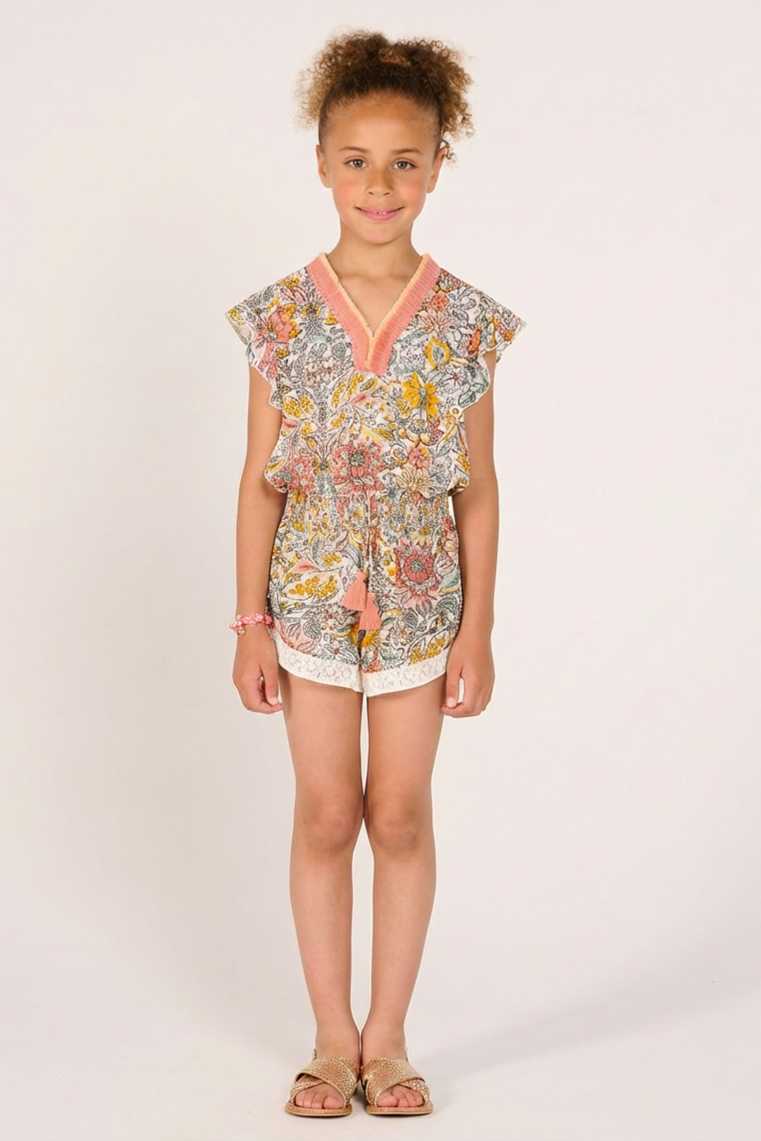 Girls' Yellow Nusa jumpsuit – Short Jumpsuit Sasha by Poupette St Barth, front view
