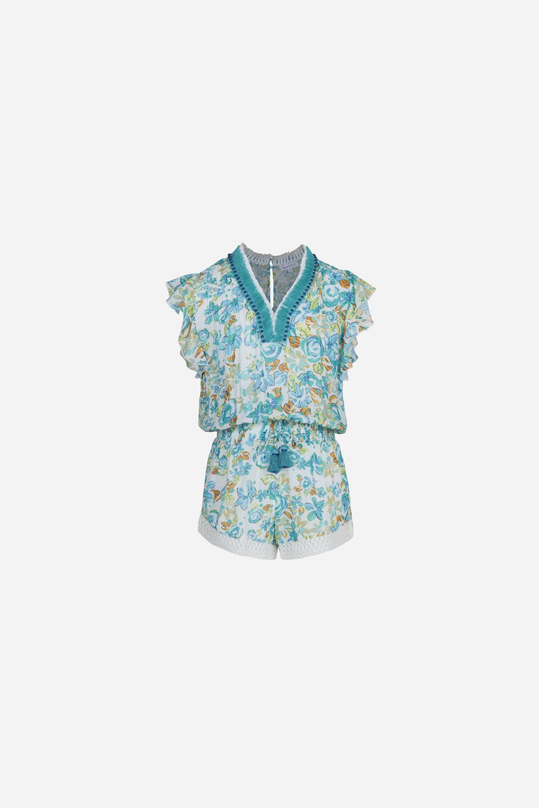 Girls' Mint Garden Rose jumpsuit – Short Jumpsuit Sasha by Poupette St Barth, front view
