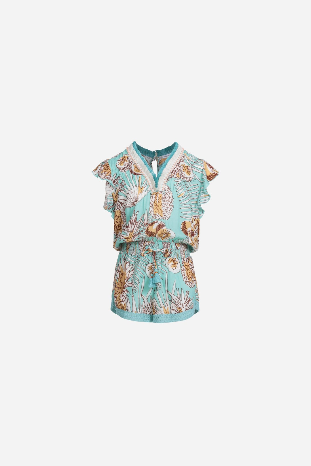 Girls' Mint Karibia jumpsuit – Short Jumpsuit Sasha by Poupette St Barth, front view