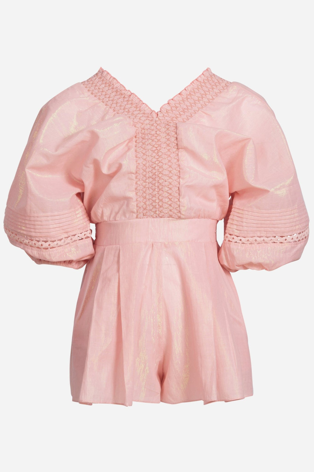 Girls' Pink jumpsuit – Short Jumpsuit Chantal by Poupette St Barth, front view