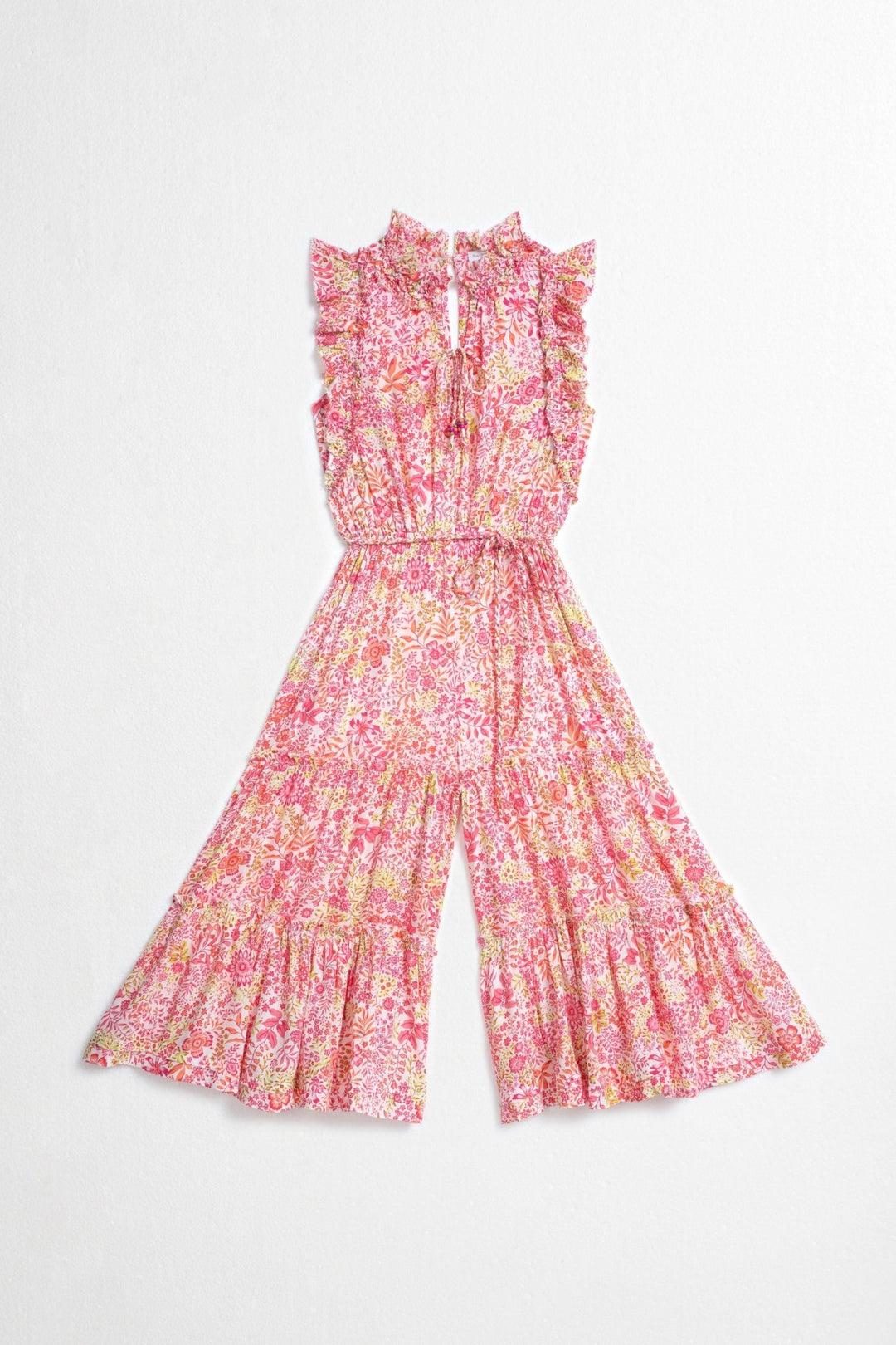 Girls' White Pink Nature jumpsuit – Long Jumpsuit Belene by Poupette St Barth, front view
