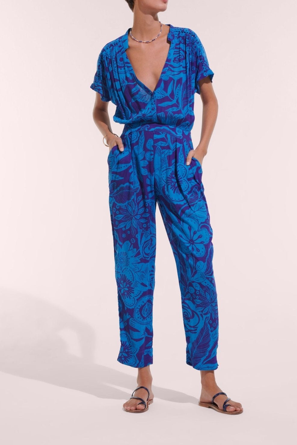 Blue Gauguin jumpsuit – Long Jumpsuit Becky by Poupette St Barth, front view
