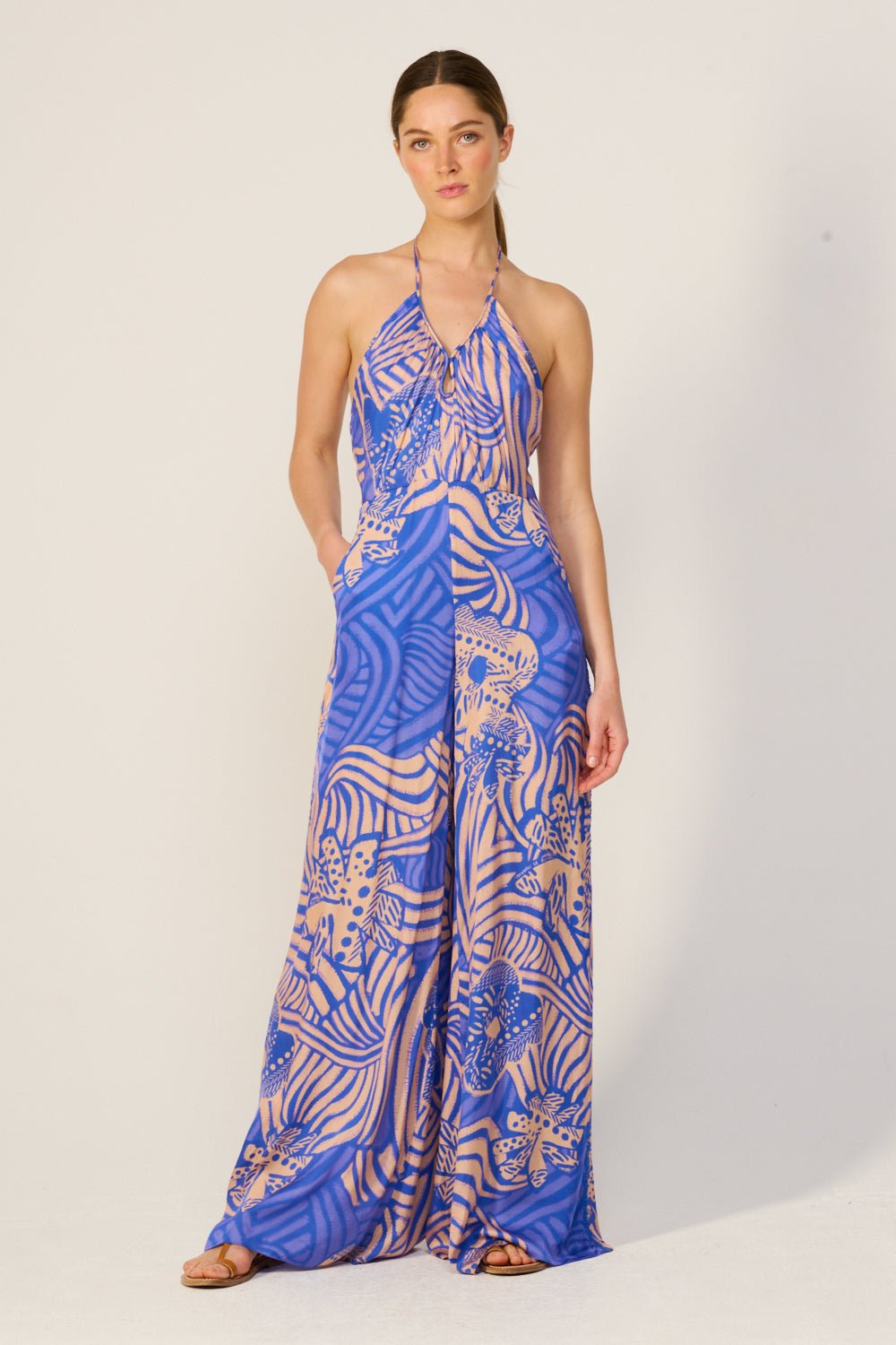 Blue Japonism jumpsuit – Long Jumpsuit Cilia by Poupette St Barth, front view