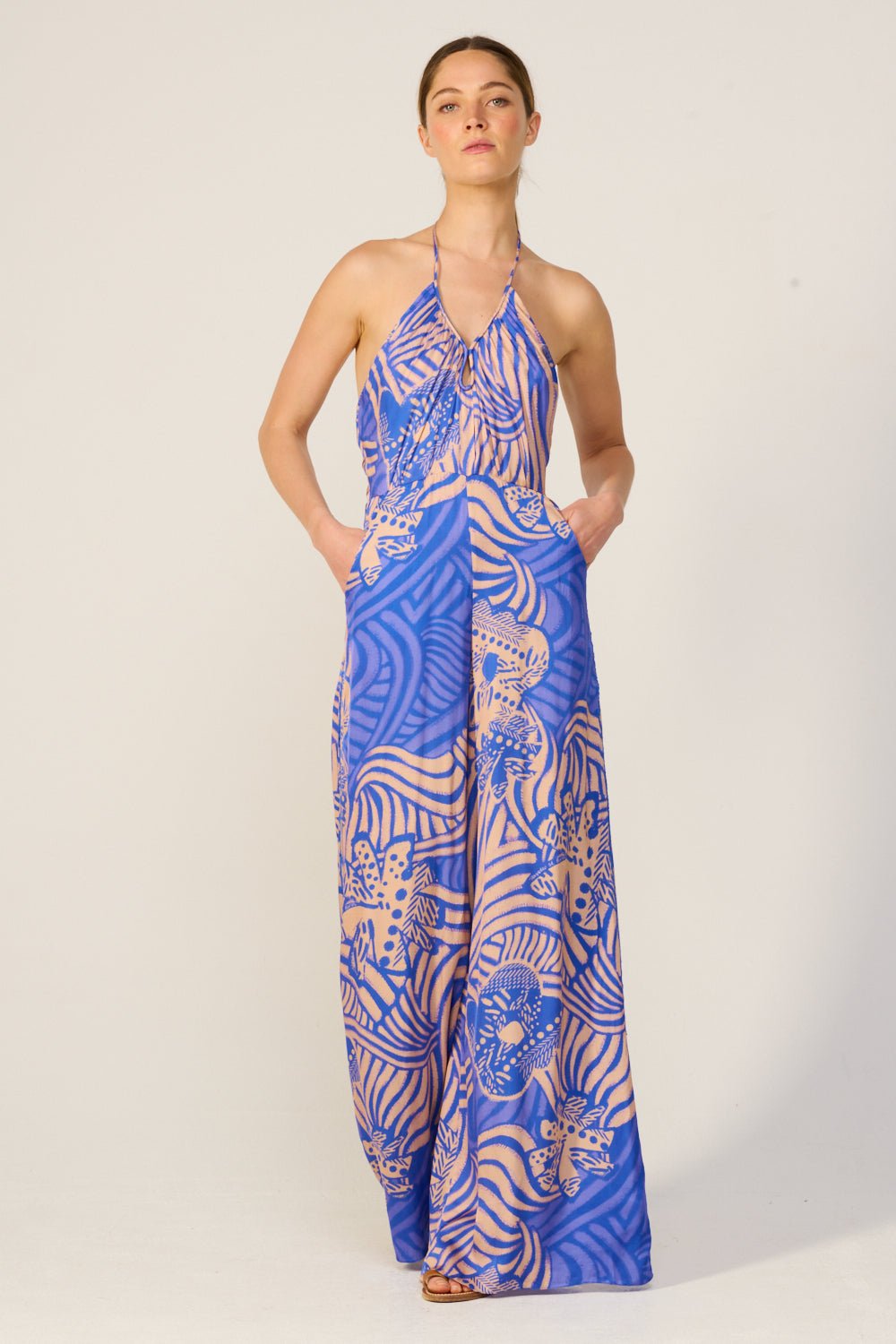Blue Japonism jumpsuit – Long Jumpsuit Cilia by Poupette St Barth, view 2