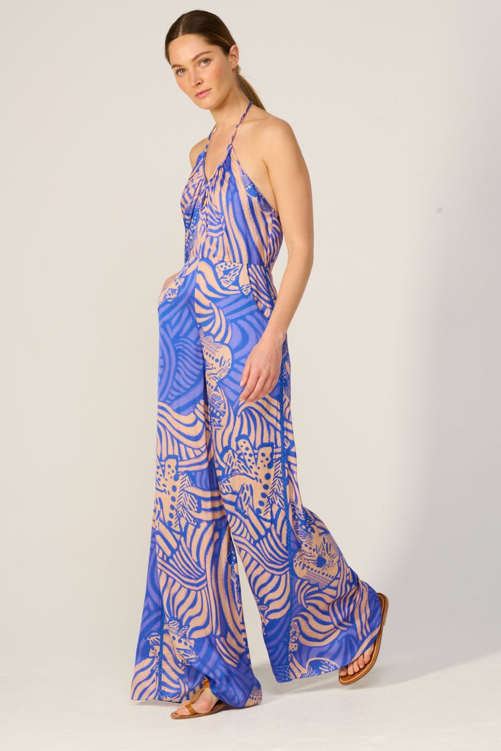 Blue Japonism jumpsuit – Long Jumpsuit Cilia by Poupette St Barth, view 3