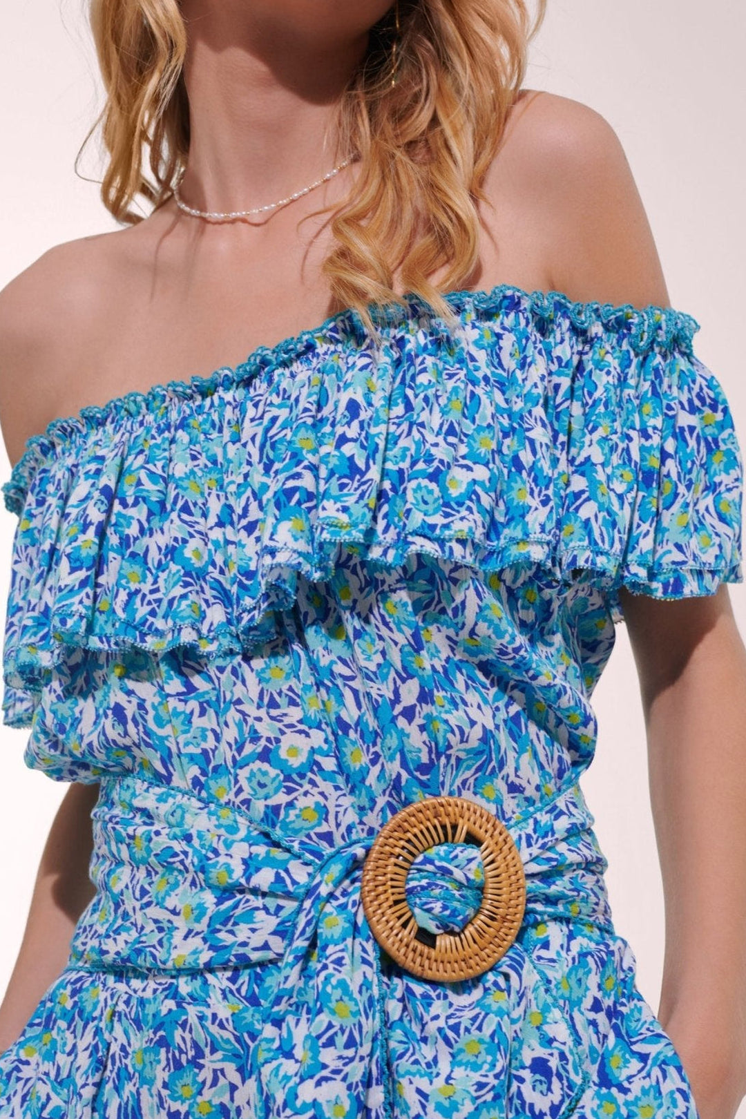 Blue Ocean Flowers jumpsuit – Short Jumpsuit Bella by Poupette St Barth, front view