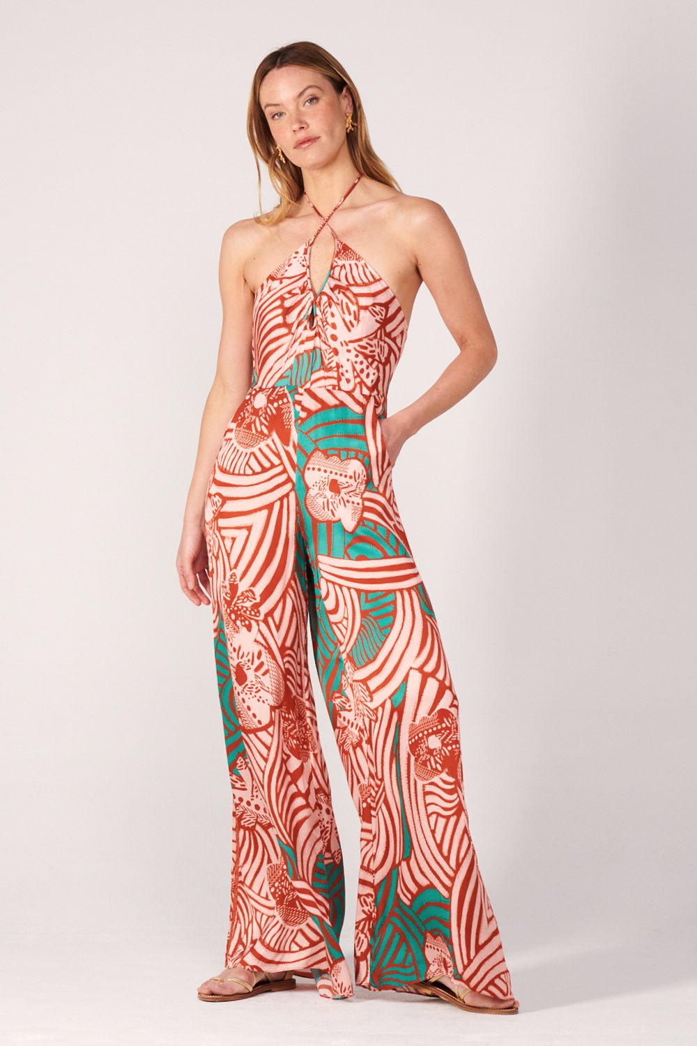 Brick Japonism jumpsuit – Long Jumpsuit Cilia by Poupette St Barth, front view