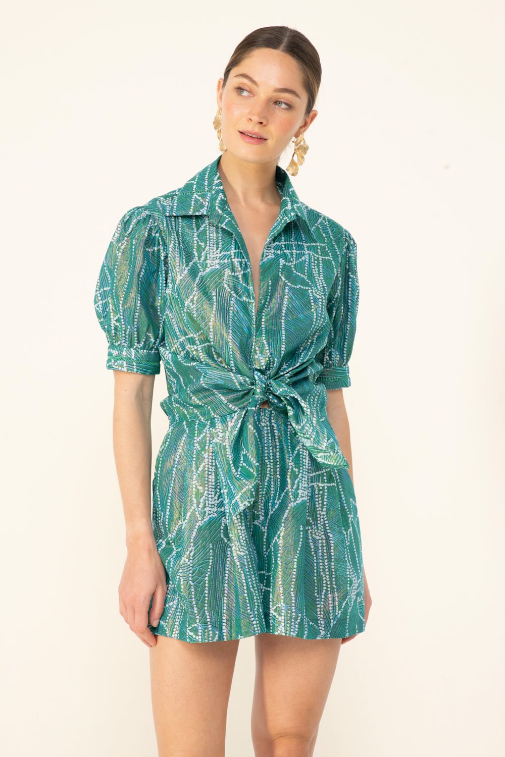 Green Akoya jumpsuit – Short Jumpsuit Livia by Poupette St Barth, front view