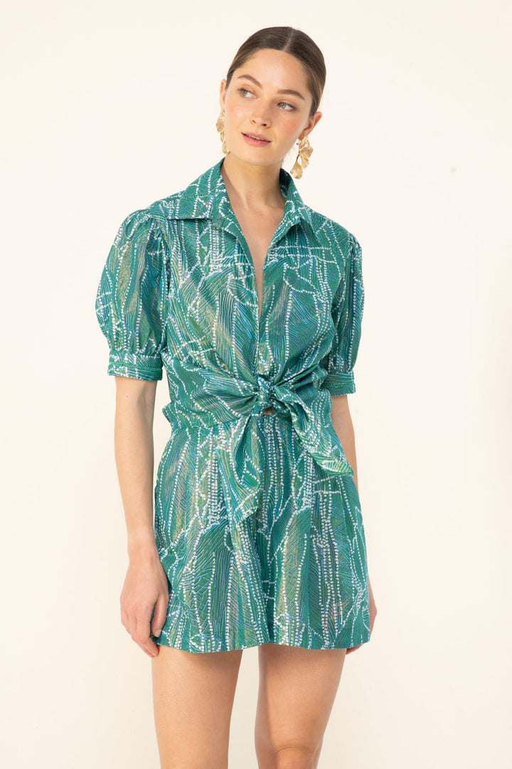 Green Akoya jumpsuit – Short Jumpsuit Livia by Poupette St Barth, front view