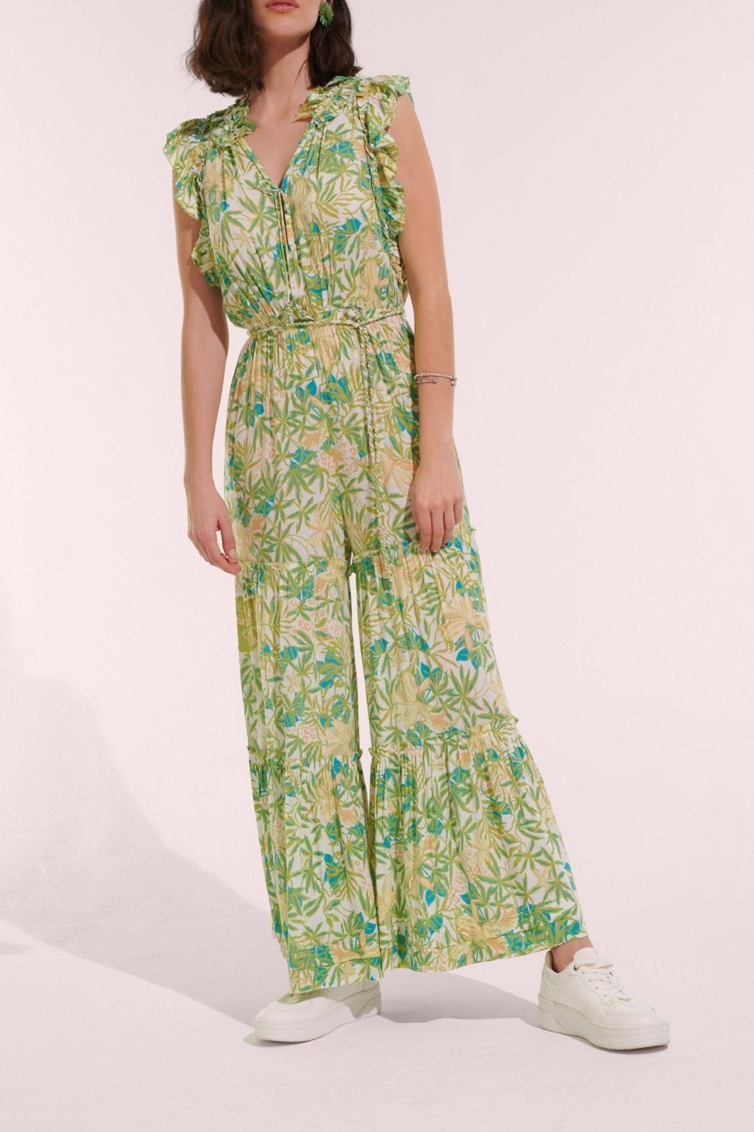Green Orchid jumpsuit – Long Jumpsuit Belene by Poupette St Barth, front view