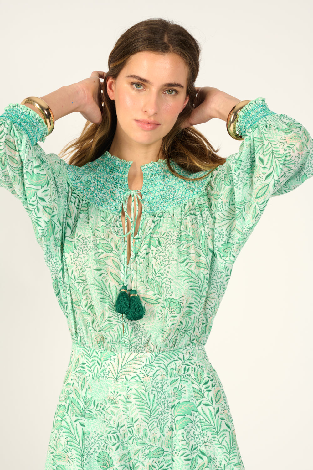 Green Palmarosa jumpsuit – Short Jumpsuit Janna by Poupette St Barth, front view
