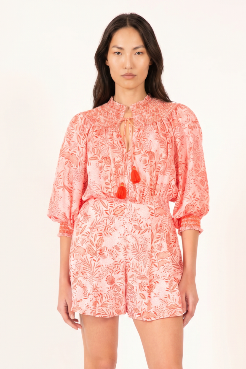 Orange Palmarosa jumpsuit – Short Jumpsuit Janna by Poupette St Barth, front view