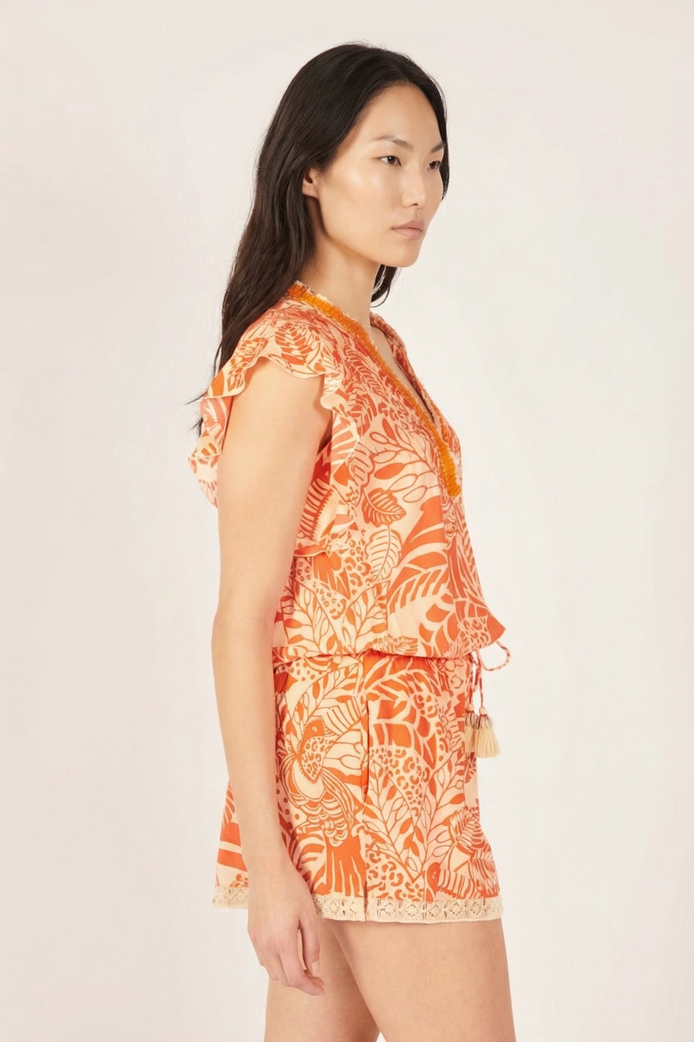 Orange Toucan jumpsuit – Short Jumpsuit Sasha by Poupette St Barth, view 3