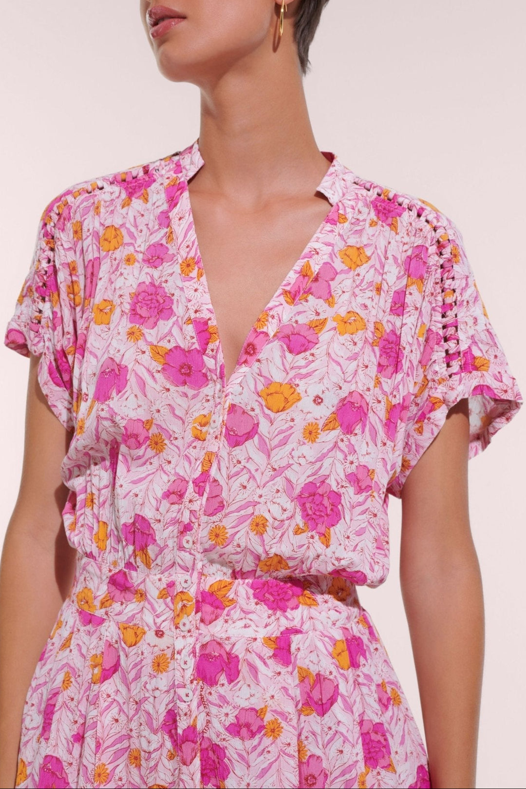 Pink Petunia jumpsuit – Short Jumpsuit Bora by Poupette St Barth, front view