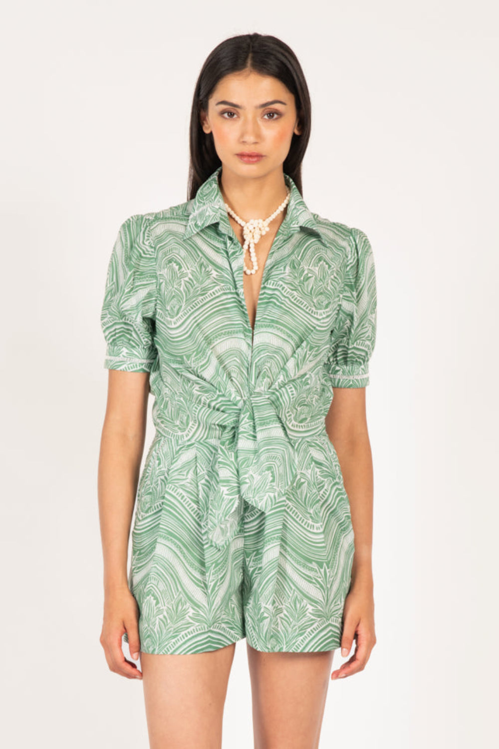 Sage Moryana jumpsuit – Short Jumpsuit Livia by Poupette St Barth, front view