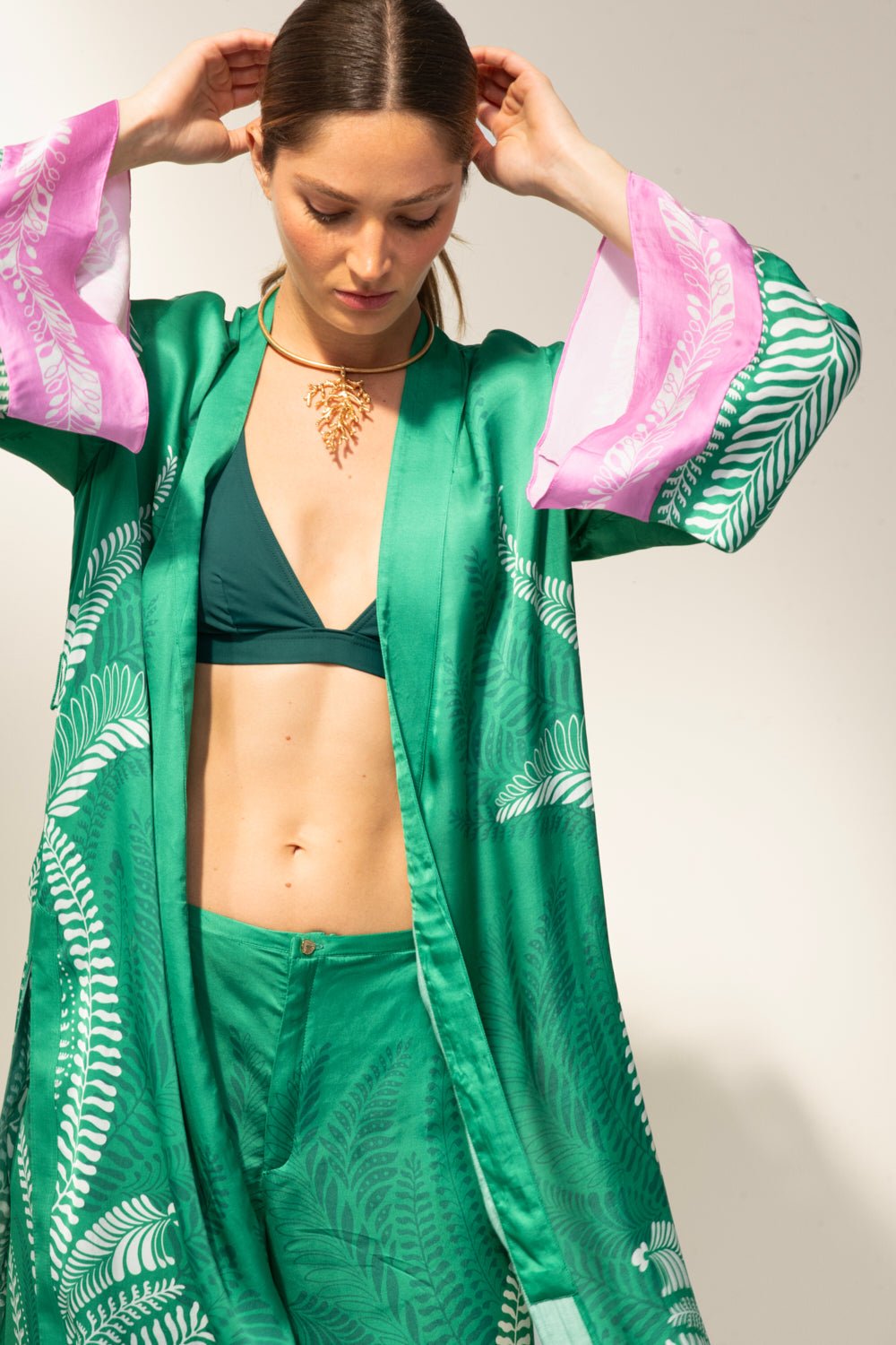 Green Oolong kimono – Kimono Lea by Poupette St Barth, view 3