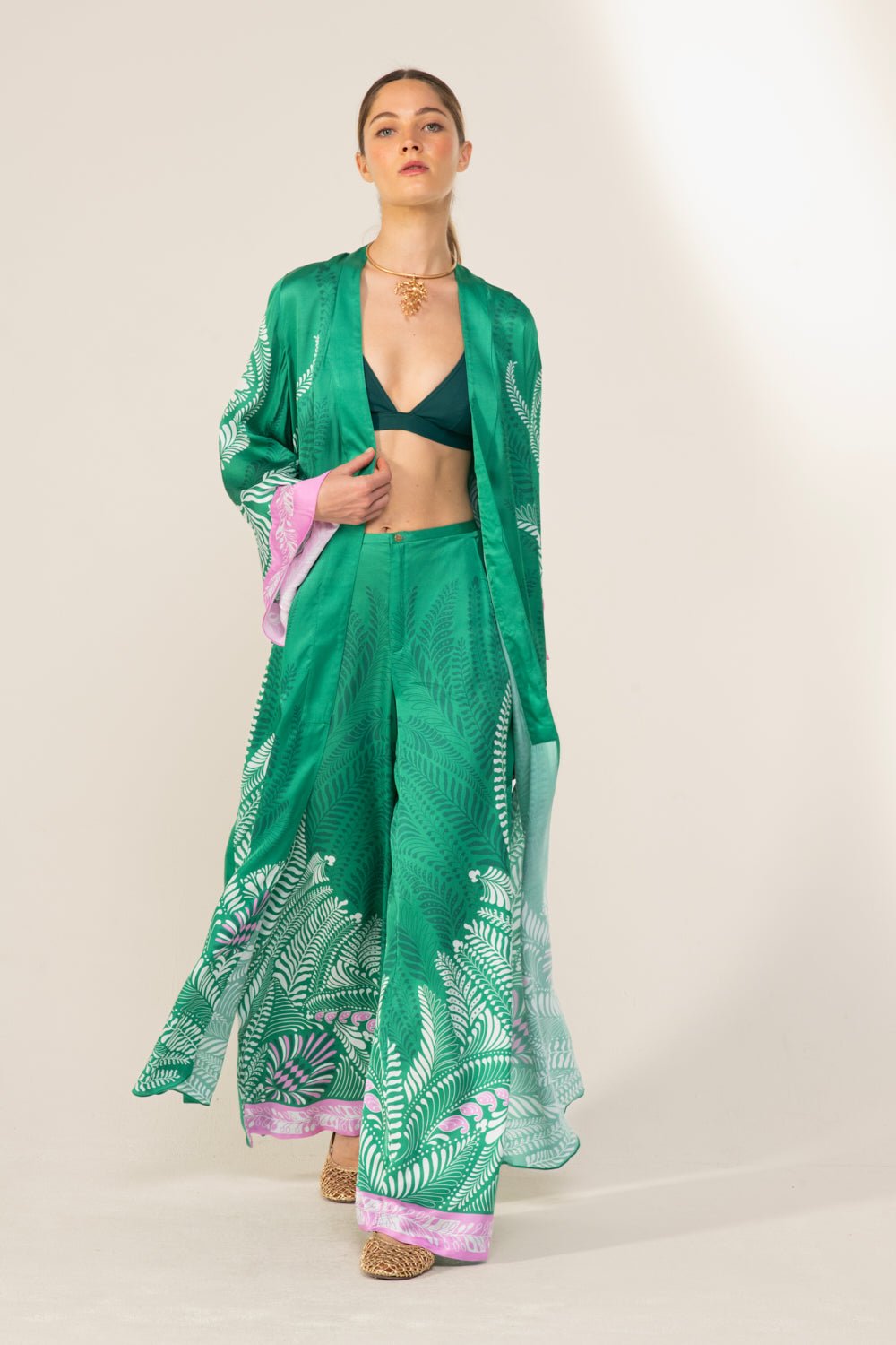 Green Oolong kimono – Kimono Lea by Poupette St Barth, view 2