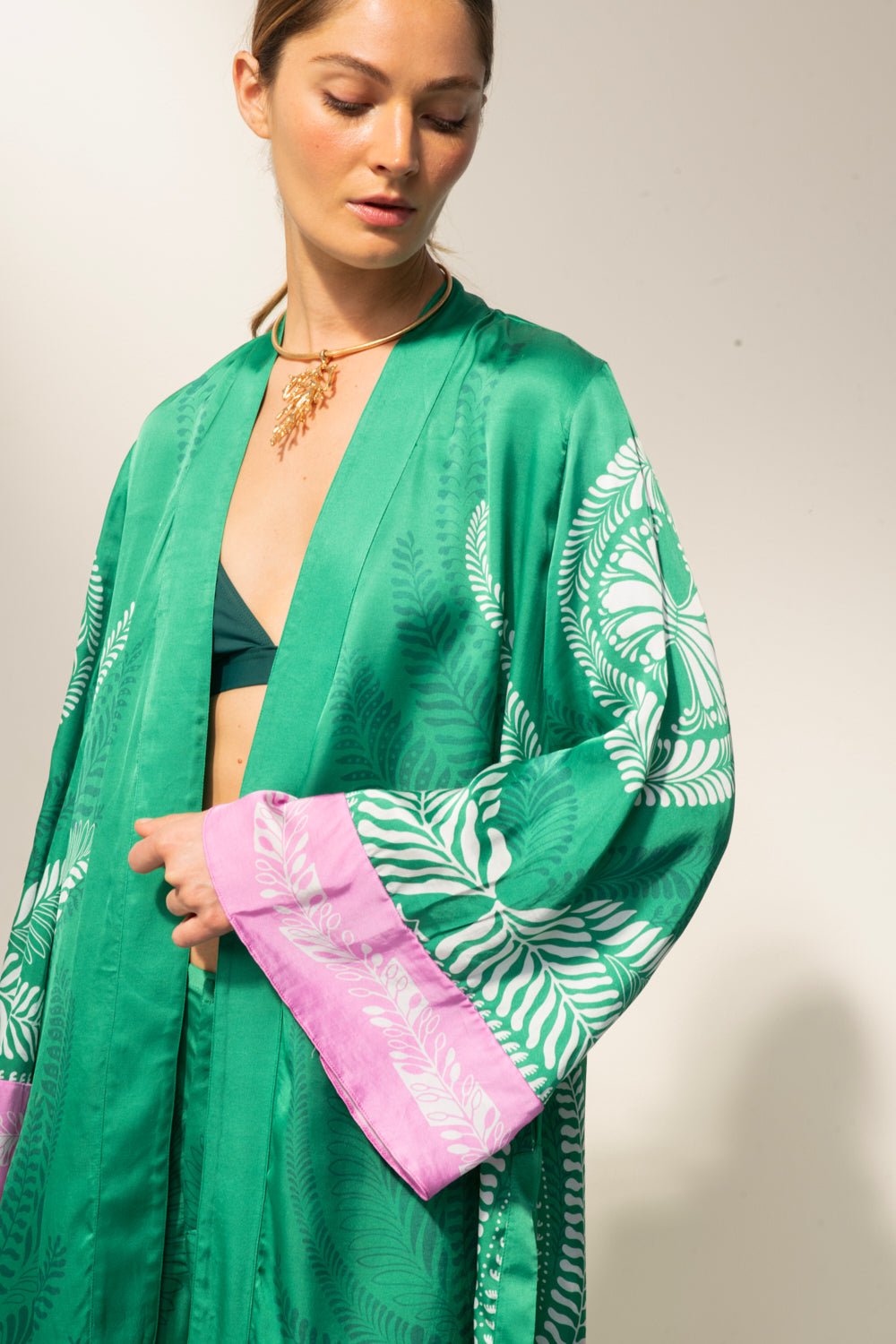 Green Oolong kimono – Kimono Lea by Poupette St Barth, view 4