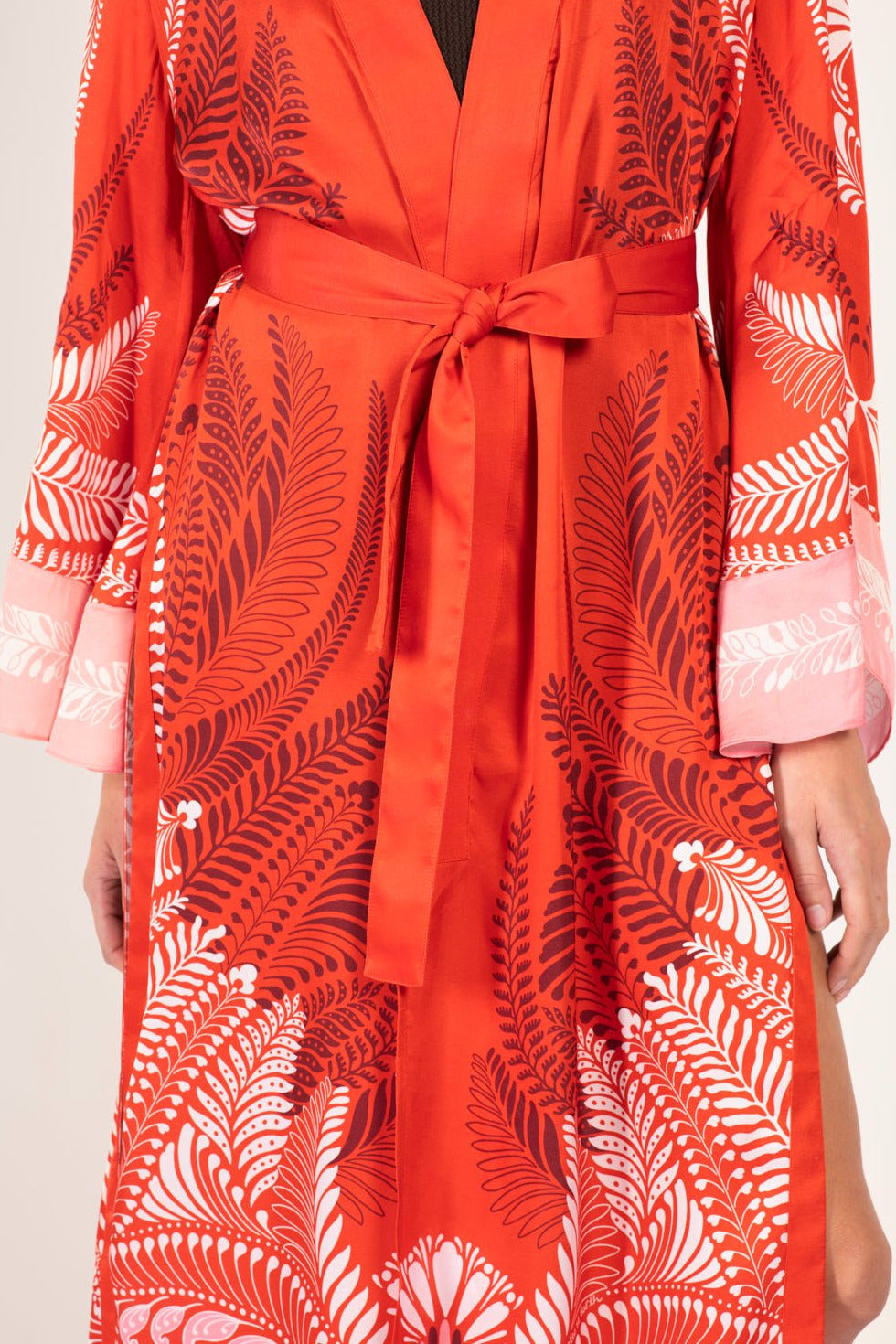 Poupette St Barth Kimono Lea in Orange Oolong satin cover-up with flowing, lightweight viscose fabric and elegant kimono design.
