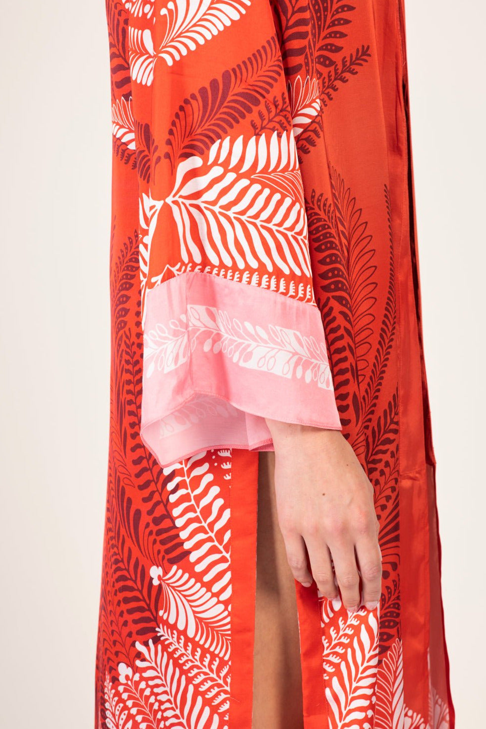 Poupette St Barth Kimono Lea in orange oolong satin cover-up, with flowing fabric and relaxed fit, perfect for stylish lounging.