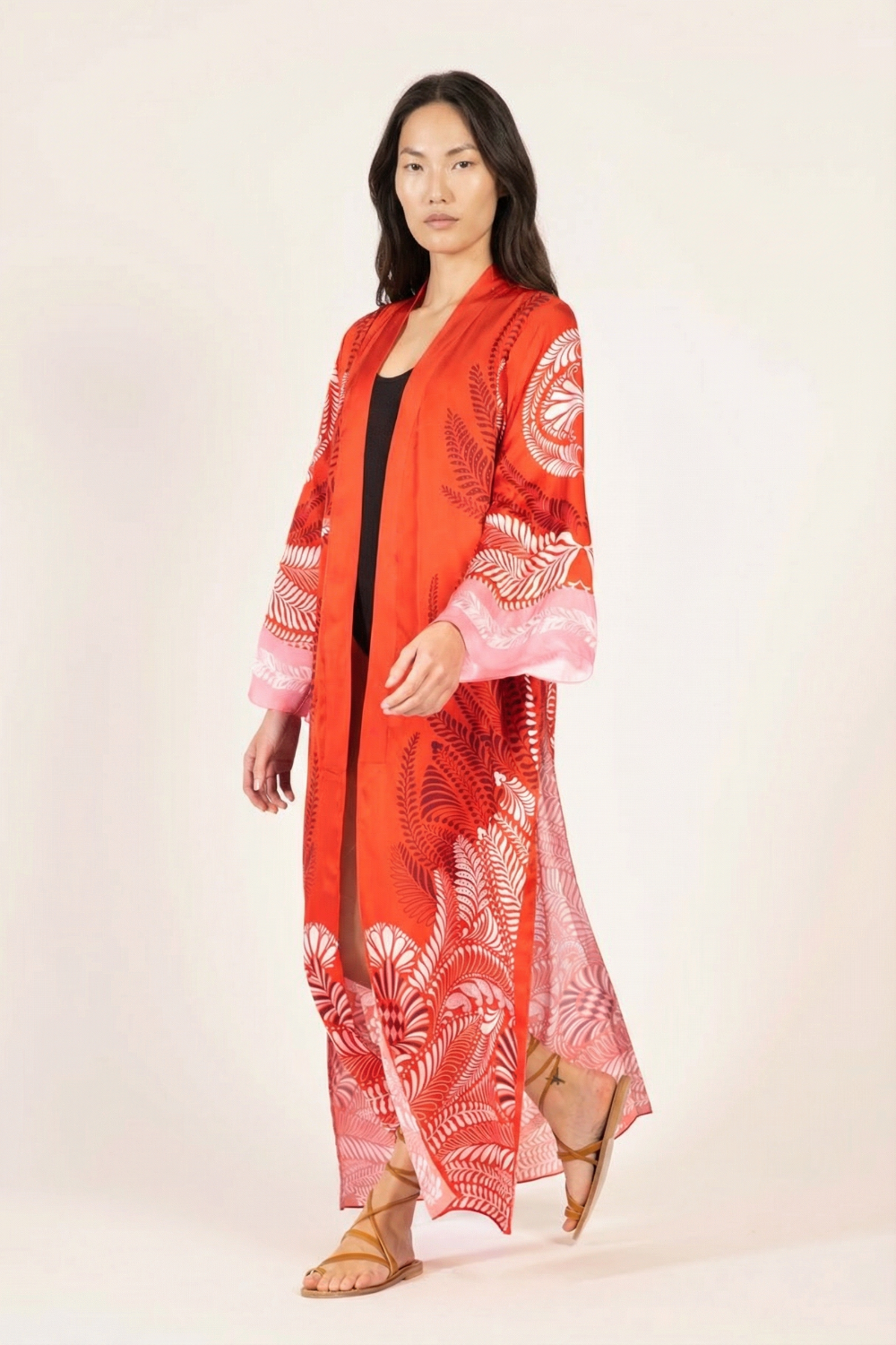 Orange Oolong kimono – Kimono Lea by Poupette St Barth, fabric detail