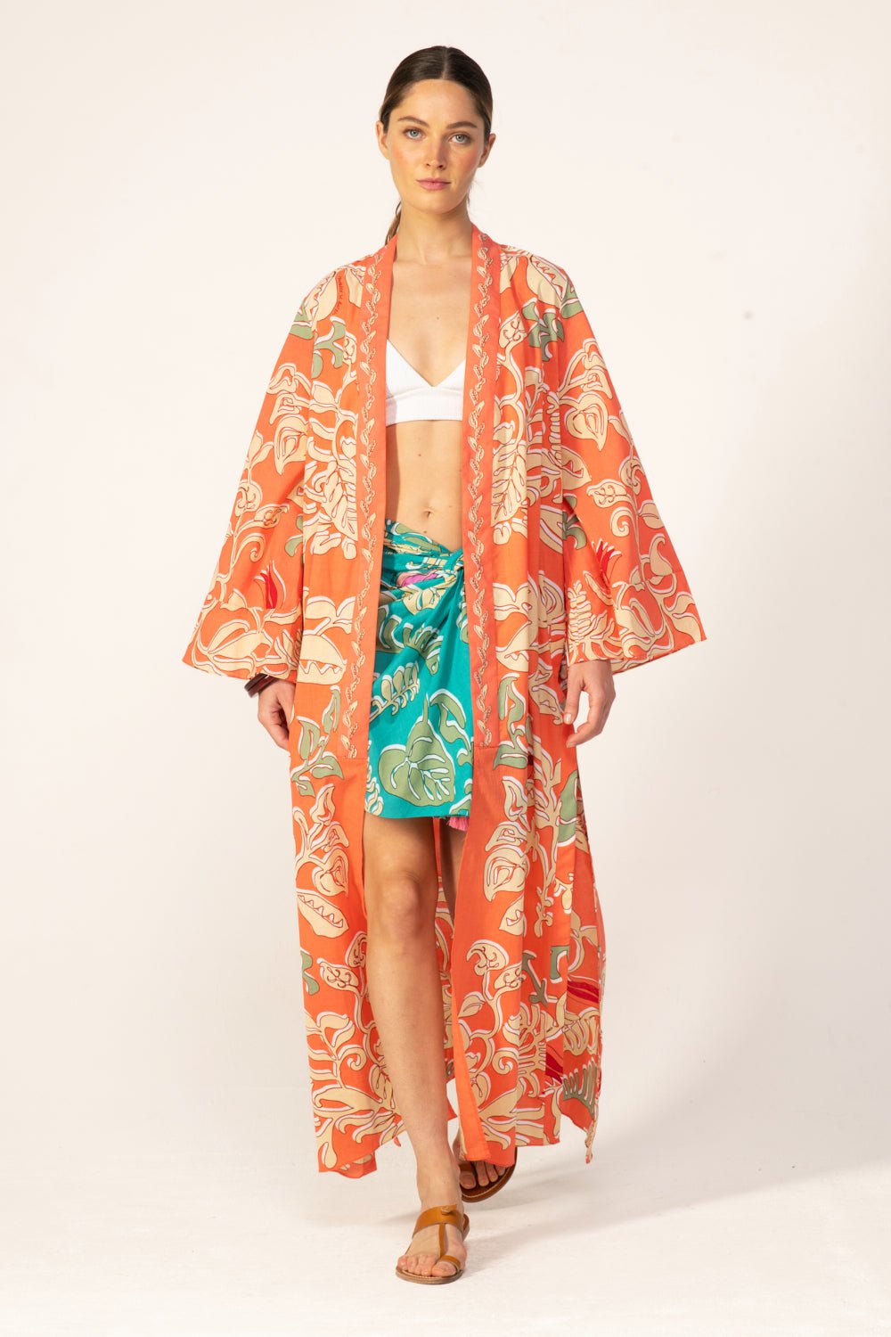 Orange Ritual kimono – Kimono Lea by Poupette St Barth, front view
