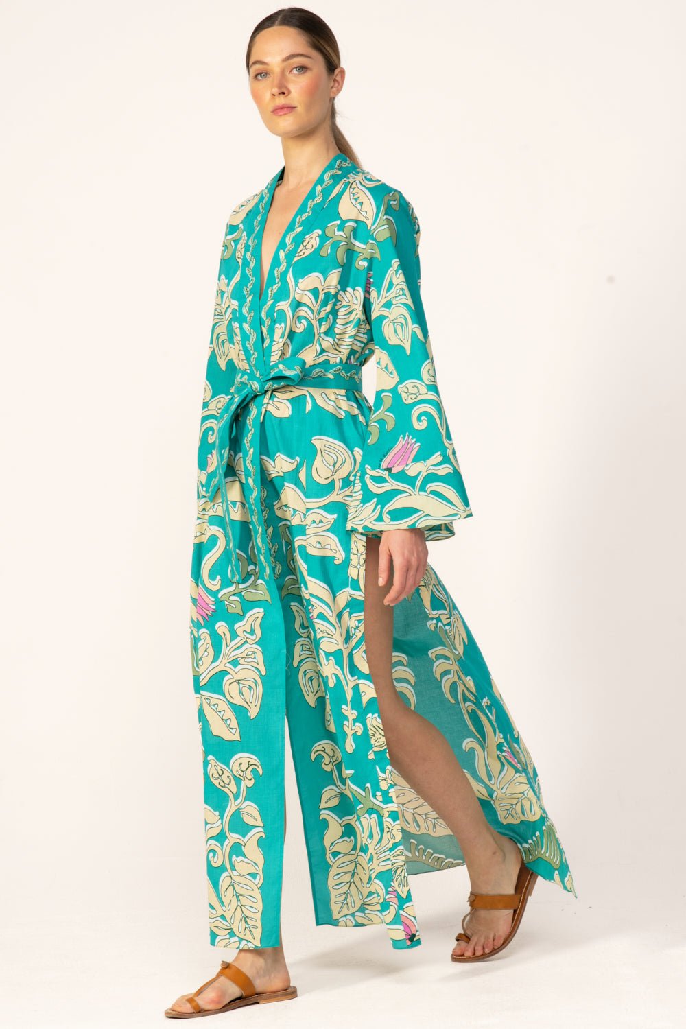 Turquoise Ritual kimono – Kimono Lea by Poupette St Barth, front view