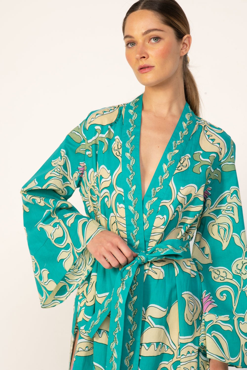 Turquoise Ritual kimono – Kimono Lea by Poupette St Barth, view 3