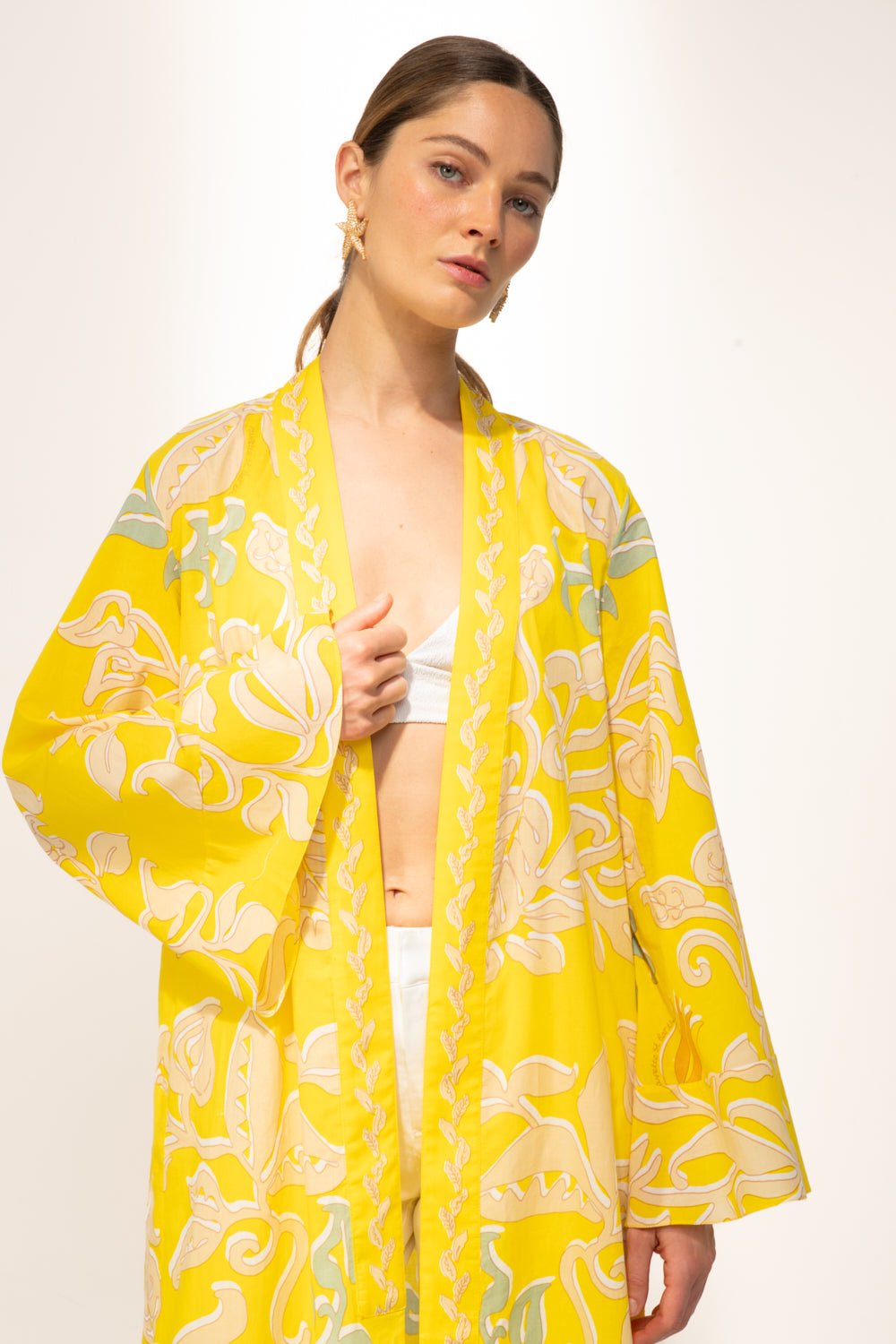 Yellow Ritual kimono – Kimono Lea by Poupette St Barth, view 2