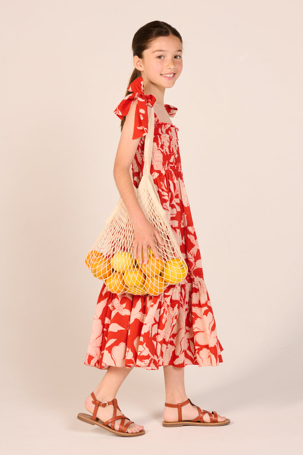 Girls' Coral Palm Beach long dress – Long Dress Triny by Poupette St Barth, front view