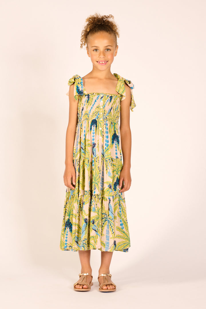Girls' Green Mini Palmrott long dress – Long Dress Triny by Poupette St Barth, view 3