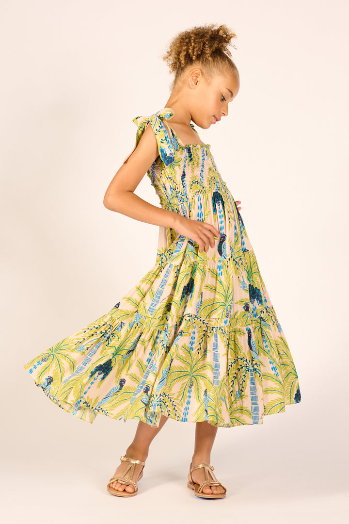 Girls' Green Mini Palmrott long dress – Long Dress Triny by Poupette St Barth, view 2
