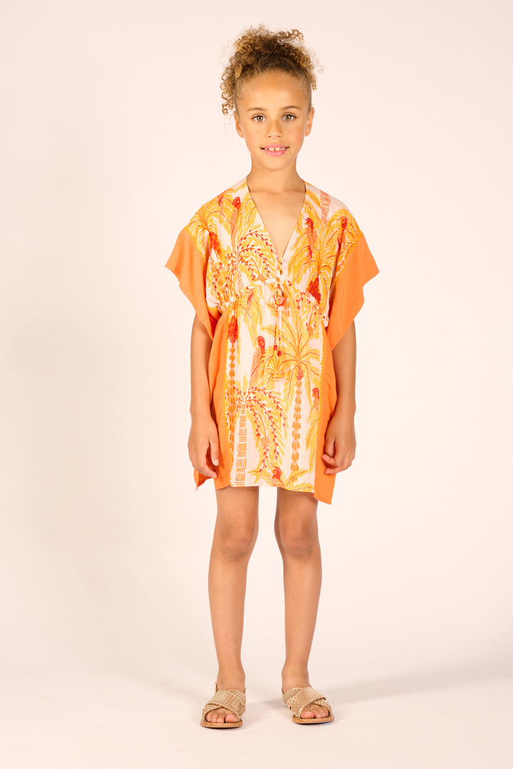 Girls' Yellow Mini Palmrott long dress – Kaftan Amaya by Poupette St Barth, front view