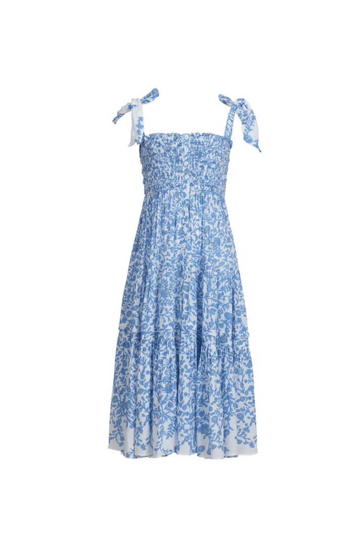 Blue Lazuli long dress for girls by Poupette St Barth, featuring a flowing design and elegant style.