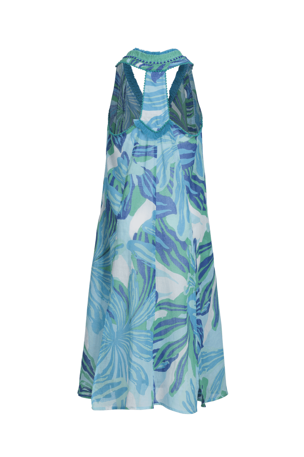 Girls' Blue Seaweed long dress – Long Dress Nava by Poupette St Barth, flat lay back showing racer back and neck trim