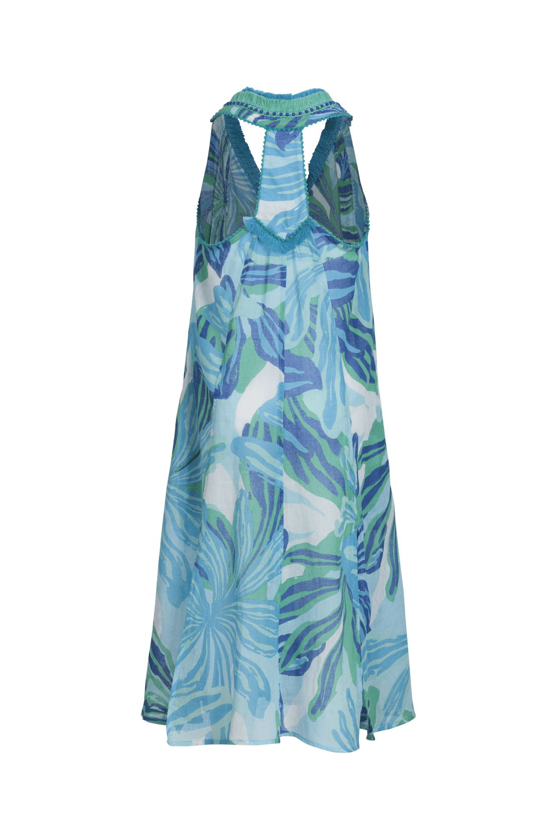 Girls' Blue Seaweed long dress – Long Dress Nava by Poupette St Barth, flat lay back showing racer back and neck trim