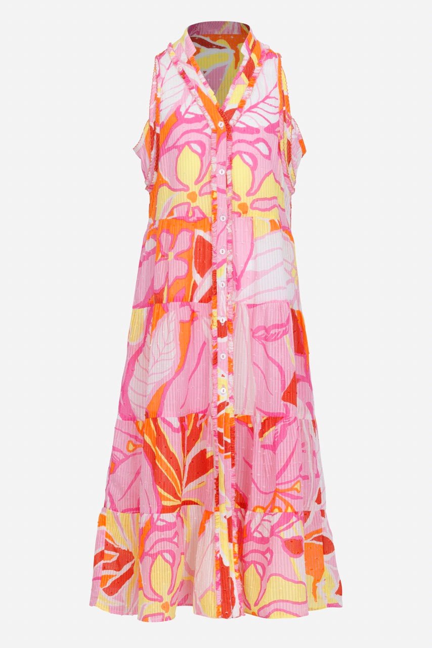 Girls' Pink Macro Lilium long dress – Long Dress Nana by Poupette St Barth, front view