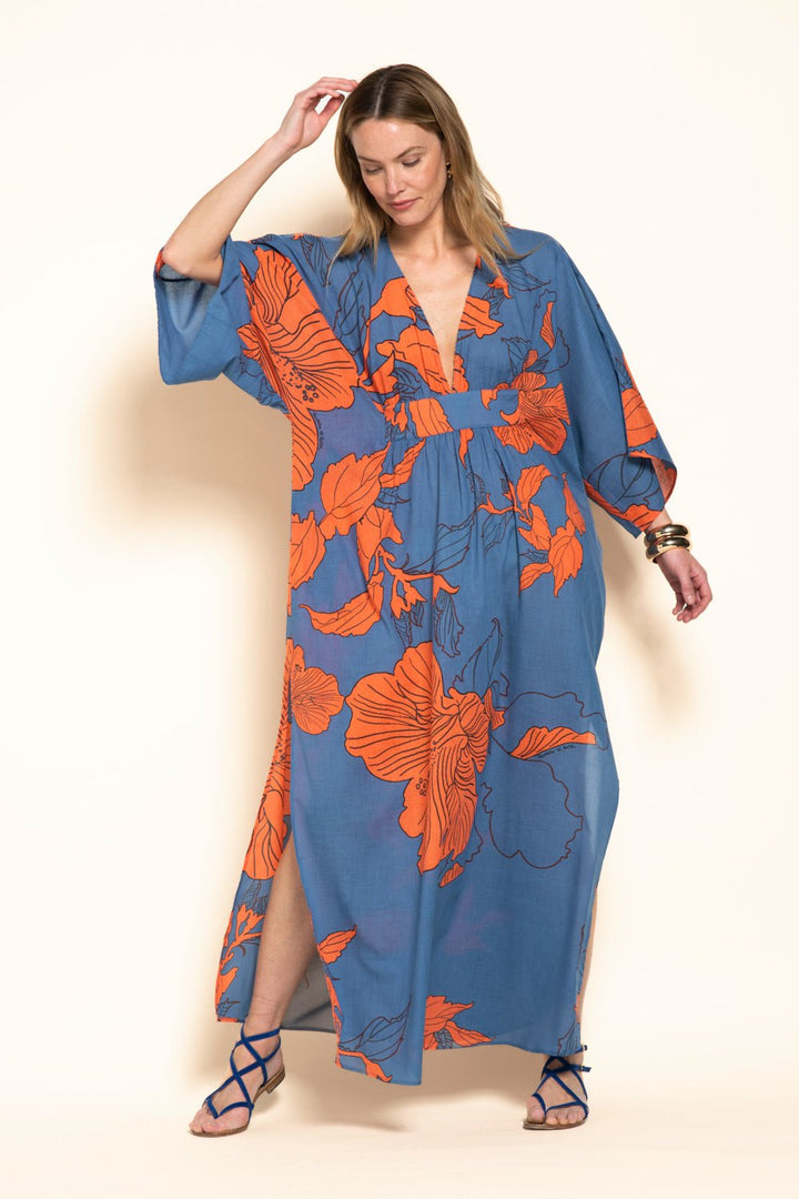 Blue Hibiscus long dress – Kaftan Sol by Poupette St Barth, view 3
