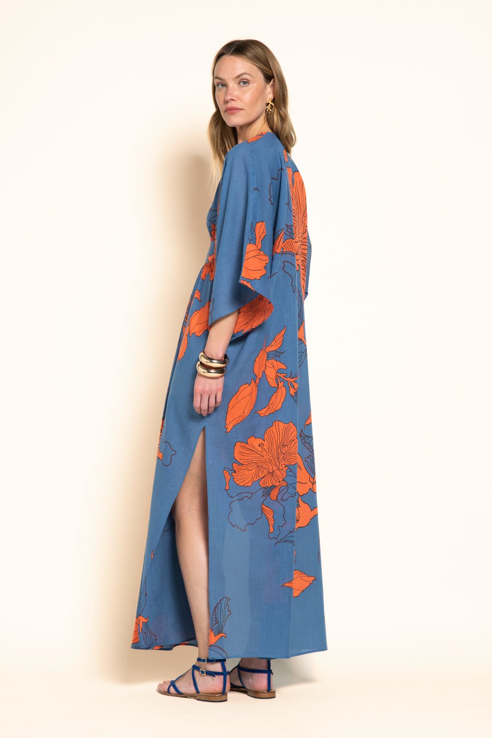 Blue Hibiscus long dress – Kaftan Sol by Poupette St Barth, view 4