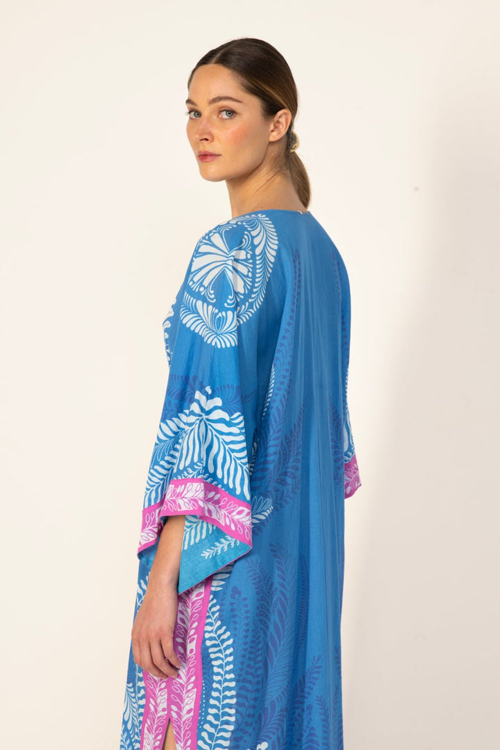 Blue Oolong long kaftan dress by Poupette St Barth featuring flowing fabric and elegant design, perfect for stylish summer wear.