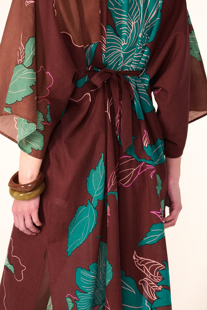 Brown Hibiscus long dress – Kaftan Sol by Poupette St Barth, view 5
