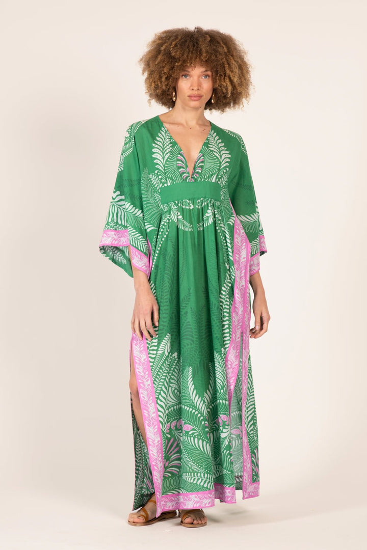 Green Oolong long dress – Kaftan Sol by Poupette St Barth, front view