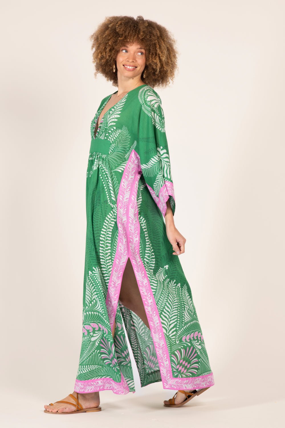 Green Oolong long dress – Kaftan Sol by Poupette St Barth, view 3