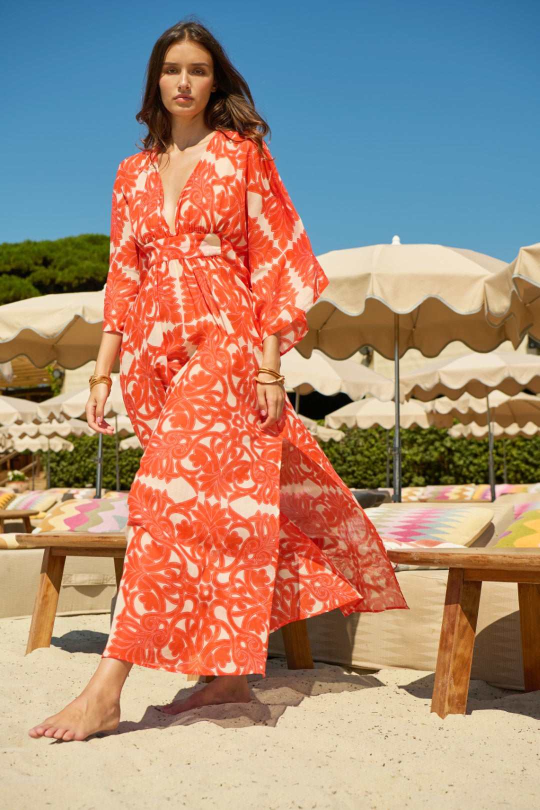 Orange Mantra long dress – Kaftan Sol by Poupette St Barth, front view