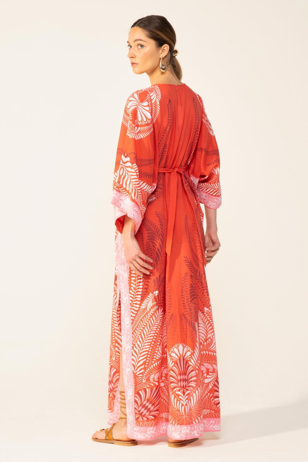 Orange Oolong long dress – Kaftan Sol by Poupette St Barth, view 3