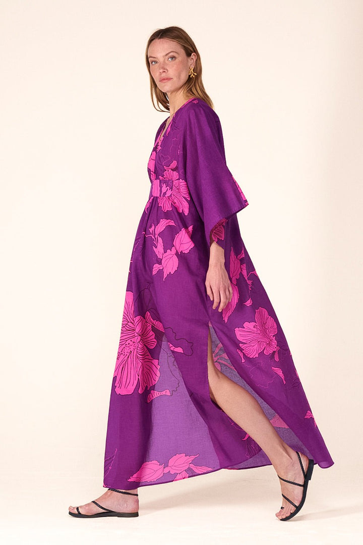 Purple Hibiscus long dress – Kaftan Sol by Poupette St Barth, view 3