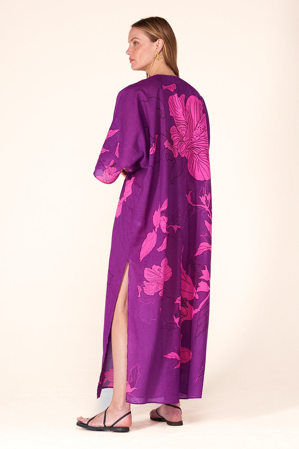 Purple Hibiscus long dress – Kaftan Sol by Poupette St Barth, view 4