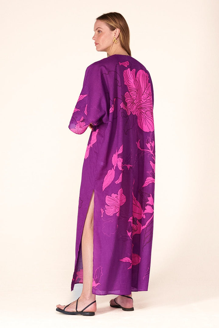 Purple Hibiscus long dress – Kaftan Sol by Poupette St Barth, view 4