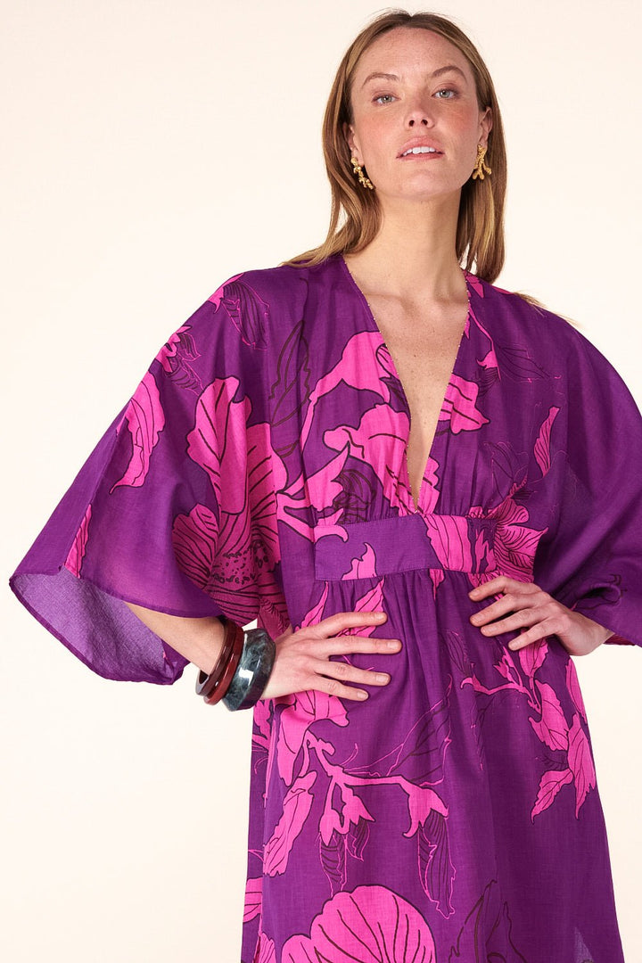 Purple Hibiscus long dress – Kaftan Sol by Poupette St Barth, view 2