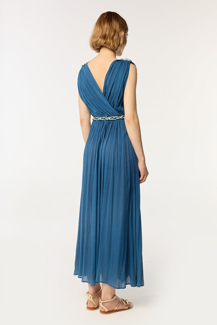 Dusty blue long dress named Carol by Poupette St Barth, flowing fabric and elegant design, perfect for summer or casual occasions.